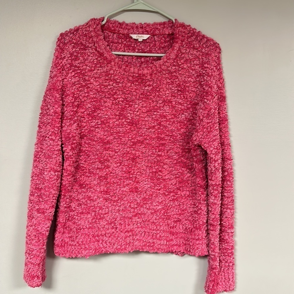 Candie’s Fabulous PINK Nubby High Low Hem Popcorn Pullover Sweater Large